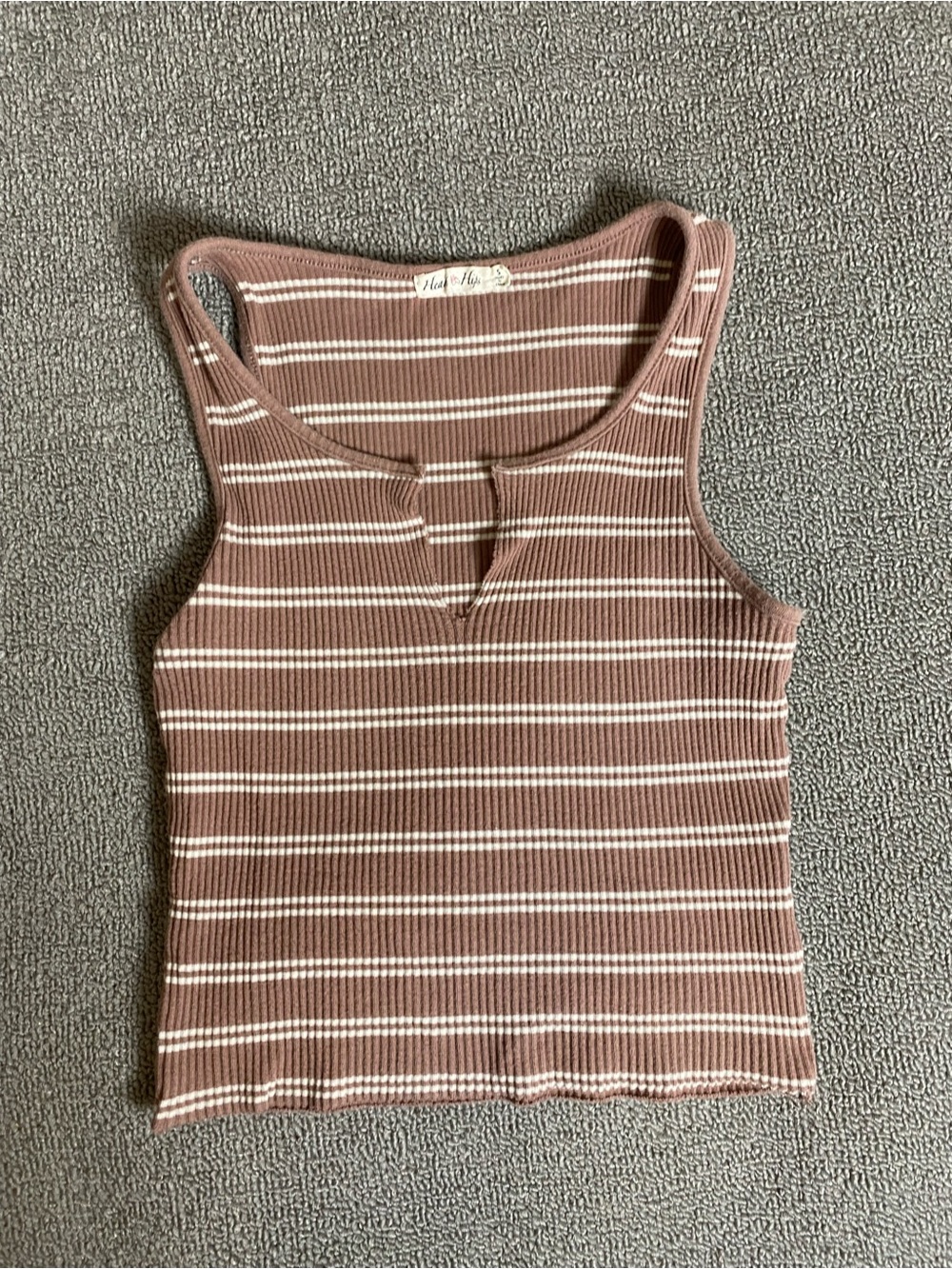 Heart Hips Mauve and White Striped Ribbed Cropped Tank Top- Summer Beach